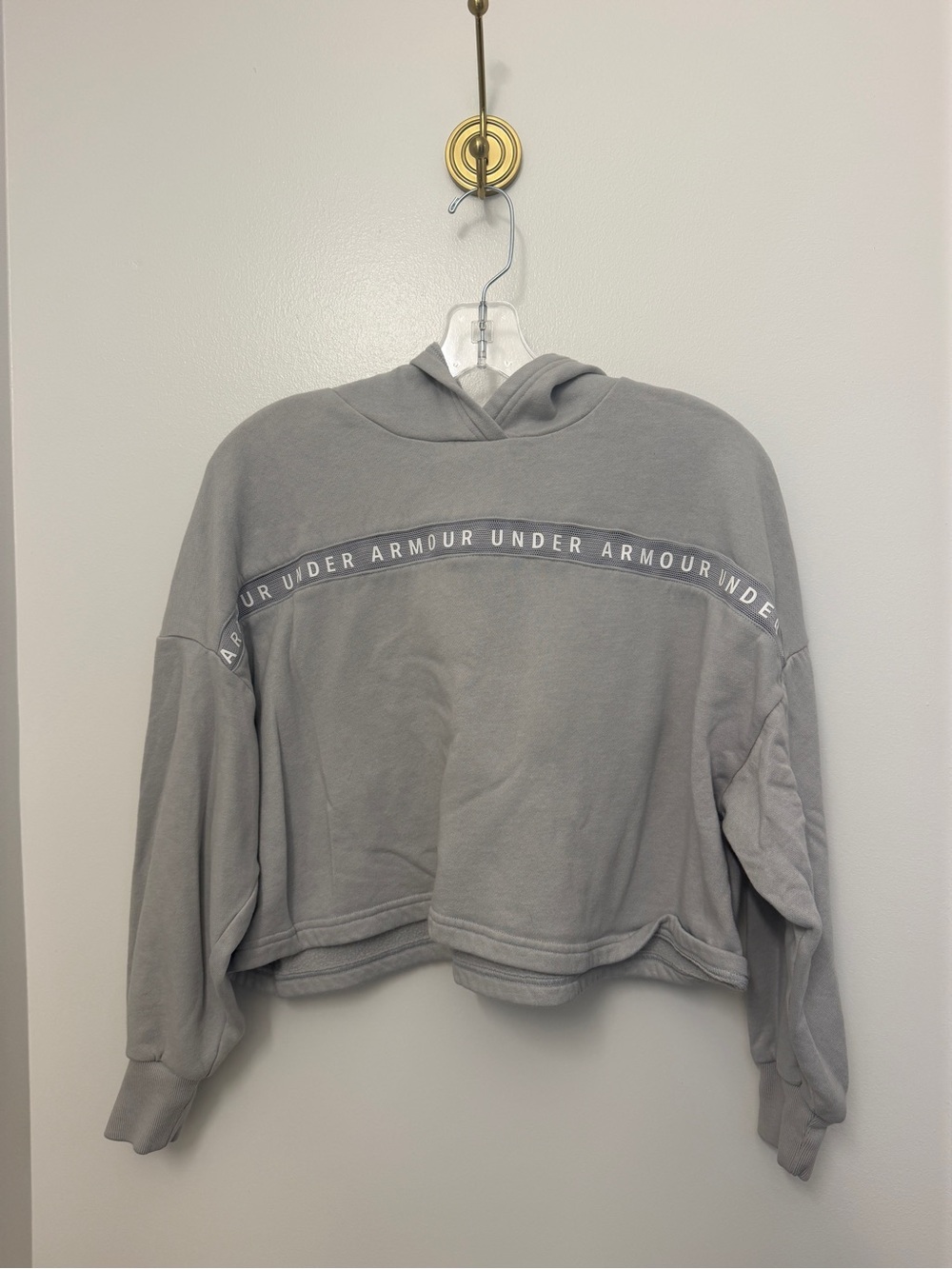 Under Armour Light Gray Cropped Hoodie with Logo Tape
